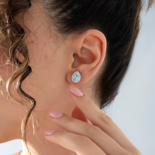 Aquamarine ve Pırlanta Taşlı Clarte Noire Küpe