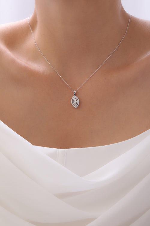 Markiz ve Yuvarlak Pırlanta Taşlı Tektaş Kolye