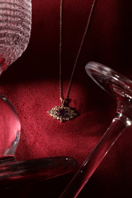 Ametist Taşlı ve Pırlantalı Vintage Kolye