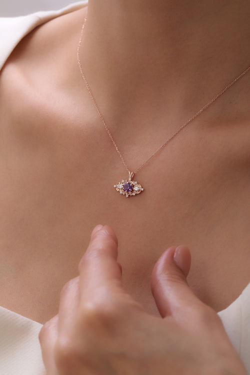 Ametist Taşlı ve Pırlantalı Vintage Kolye