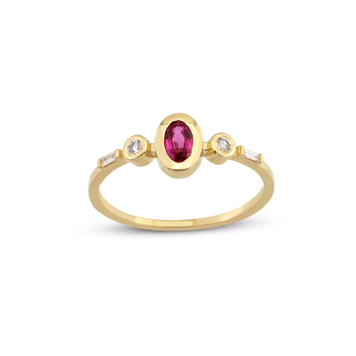 0.40 Karat Yakut ve Pırlanta Taşlı Vintage Yüzük