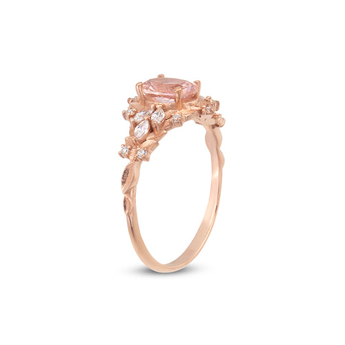 Morganite ve Pırlanta Taşlı Vintage Yüzük