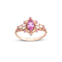 Pembe Safir ve Markiz Pırlanta Taşlı Vintage Yüzük