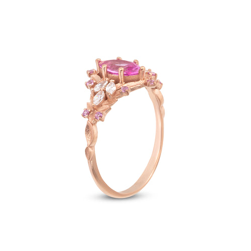 Pembe Safir ve Markiz Pırlanta Taşlı Vintage Yüzük