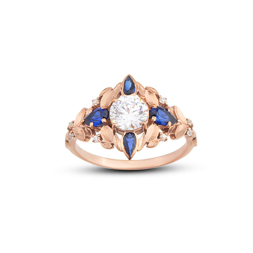 Safir Taşlı ve Pırlantalı Vintage Yüzük