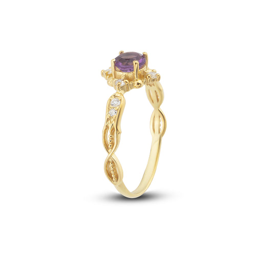 Ametist Taşlı ve Pırlantalı Vintage Yüzük