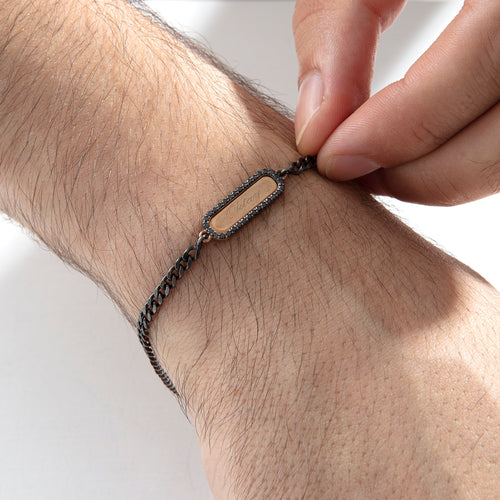 Siyah Pırlantalı Rose Gold ve Gümüş Erkek Bilekliği