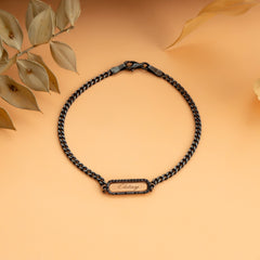 Siyah Pırlantalı Rose Gold ve Gümüş Erkek Bilekliği