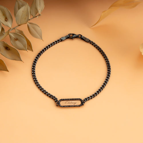 Siyah Pırlantalı Rose Gold ve Gümüş Erkek Bilekliği