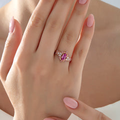 Pembe Safir ve Markiz Pırlanta Taşlı Vintage Yüzük