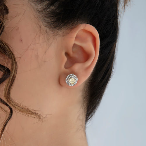 Fancy Yellow ve Pırlanta Taşlı Arkena Küpe