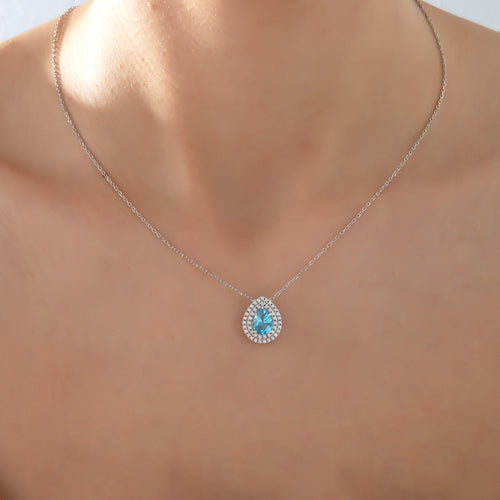 Aquamarine ve Pırlanta Taşlı Clarte Noire Kolye