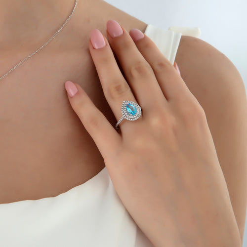 Aquamarine ve Pırlanta Taşı Clarte Noire Yüzük