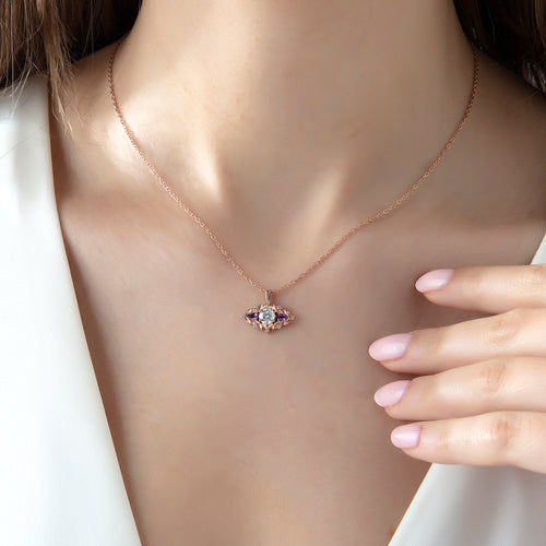 Ametist Taşlı ve Pırlantalı Vintage Kolye