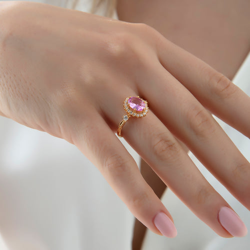 Pembe Safir ve Pırlanta Taşlı Anturaj Yüzük