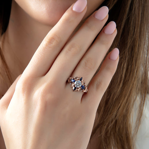 Safir Taşlı ve Pırlantalı Vintage Yüzük