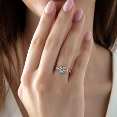 Blue Topaz ve Pırlanta Taşlı Vintage Yüzük