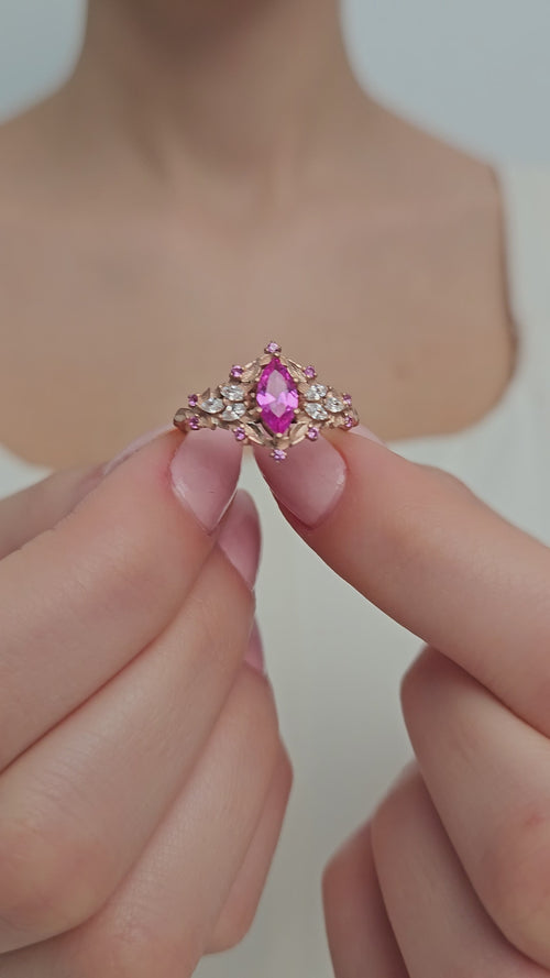 Pembe Safir ve Markiz Pırlanta Taşlı Vintage Yüzük