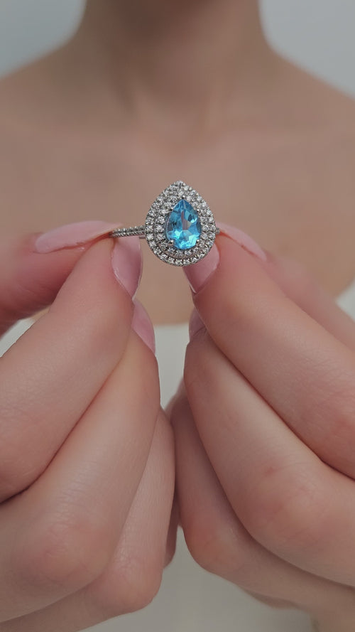 Aquamarine ve Pırlanta Taşı Clarte Noire Yüzük