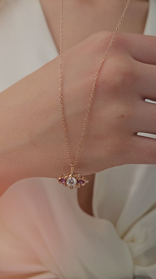 Ametist Taşlı ve Pırlantalı Vintage Kolye