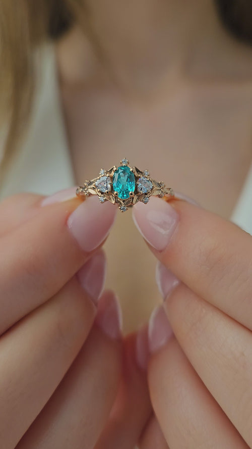 Paraiba Taşlı ve Pırlantalı Vintage Yüzük