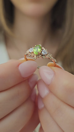 Peridot Taşlı ve Pırlantalı Vintage Yüzük