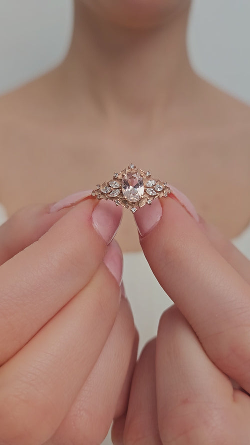 Morganite ve Pırlanta Taşlı Vintage Yüzük