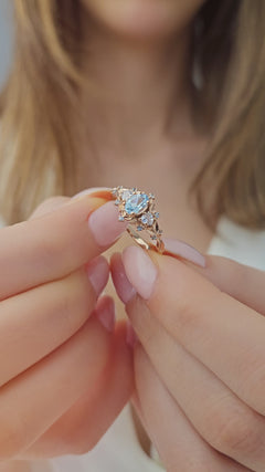 Blue Topaz ve Pırlanta Taşlı Vintage Yüzük
