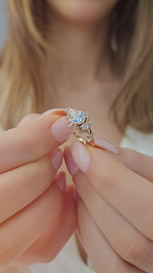 Blue Topaz ve Pırlanta Taşlı Vintage Yüzük