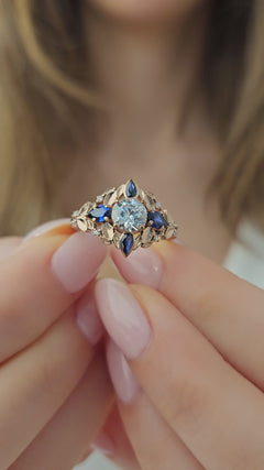 Safir Taşlı ve Pırlantalı Vintage Yüzük