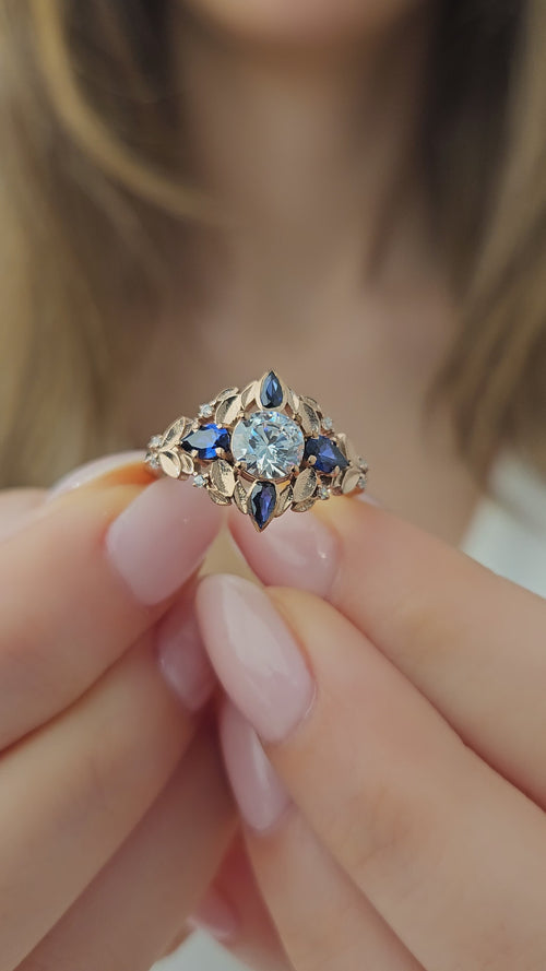 Safir Taşlı ve Pırlantalı Vintage Yüzük